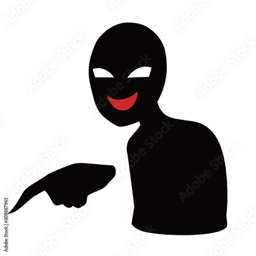 指を指す悪人イメージのシルエットの人物イラスト素材