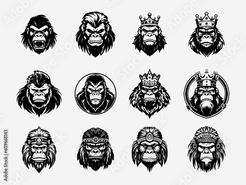 Majestic gorilla logo design with intricate hand drawn details, showcasing strength, power, and wild beauty. A symbol of primal energy and untamed spirit. Generative AI
