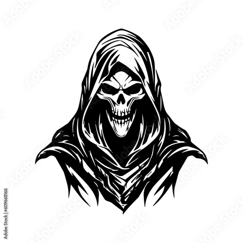 Mysterious and haunting hand drawn illustration of the Grim Reaper, symbolizing the inevitable cycle of life and death. Generative AI