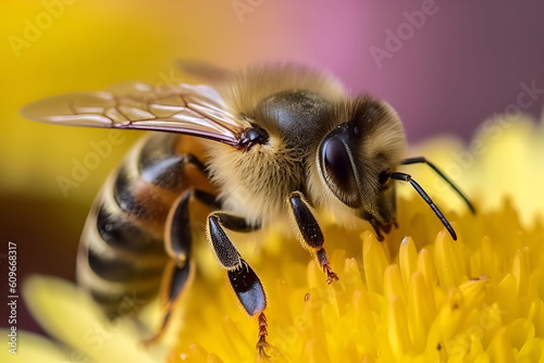 primo piano di ape sul fiore photo