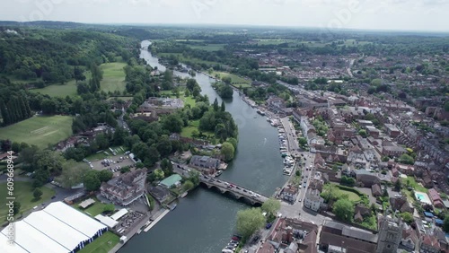 amazing aerial view of Henley-On-Thames, The famous holiday tourist location in south England, summer daytime photo