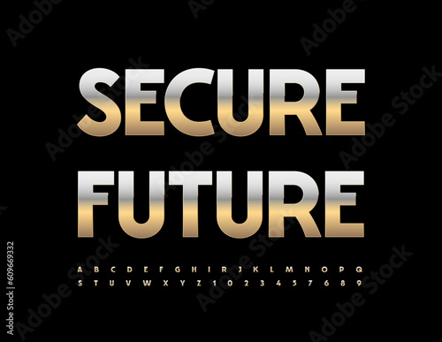 Vector Sign Secure Future. Trendy Golden Font. Artistic Alphabet Letters and Numbers