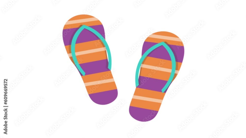 4K Slipper Shoes or Flip Flops Isolated on White Background. Slippers icon Yellow and Orange Colored Striped Summer Beach Flip Flops Animated Design Element Holiday and Summer Vacation Flat Element 4K Slipper Shoes or Flip Flops Isolated on White Background. Slippers icon Yellow and Orange Colored Striped Summer Beach Flip Flops Animated Design Element Holiday and Summer Vacation Flat Element