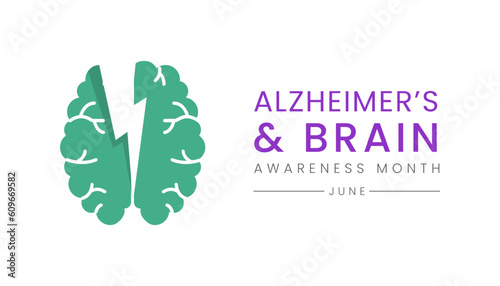 Alzheimer s and Brain awareness month is observed every year in June. Progressive brain disorder that slowly destroys memory and thinking skills. Vector illustration and template design