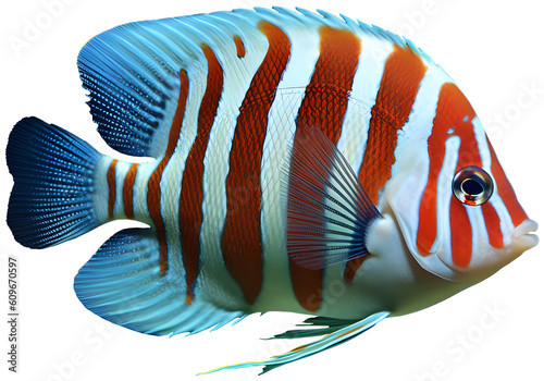 Colorful red and white exotic tropical fish. Generative AI.