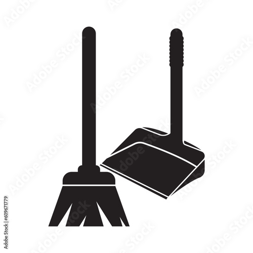 Cleaning tool broom icon logo,vector illustration template design.