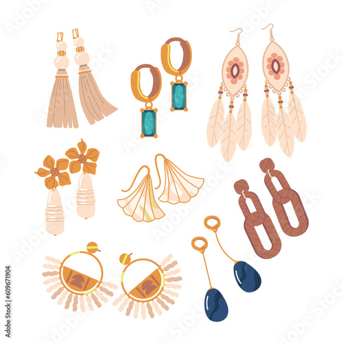 Stylish Earrings Set Featuring A Variety Of Designs, Perfect For Accessorizing Any Outfit. Mix Of Studs, Hoops, Dangles