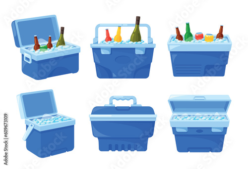 Compact Containers Refrigerators Set. Convenient Solution For Preserving Perishable Items and Cold Drinks, Illustration