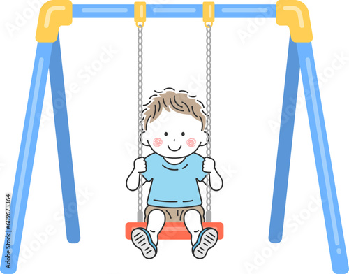 ブランコに乗る、男の子のイラスト