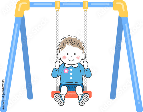 ブランコに乗る、幼稚園児の男の子のイラスト