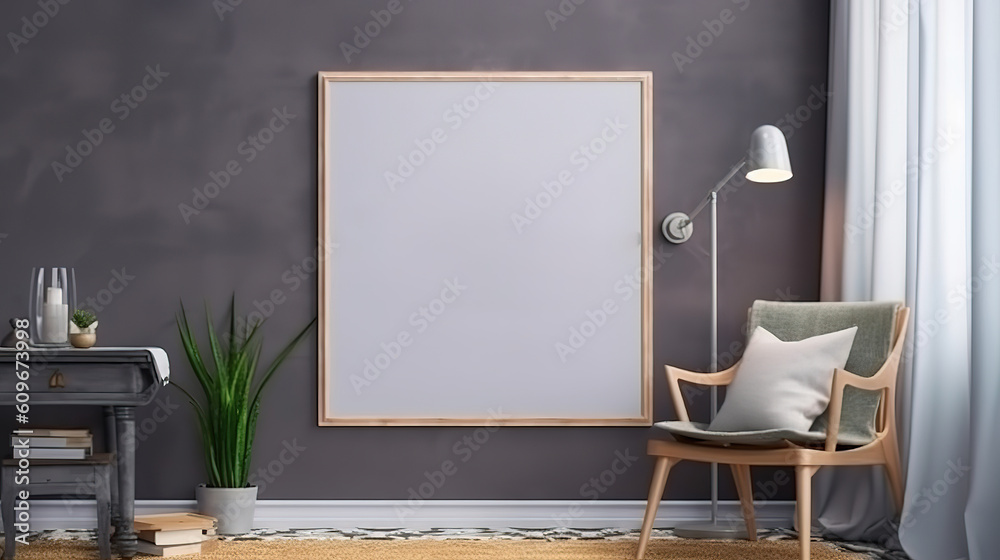 Mockup frame in Scandinavian interior background, bright room in white neutral colors. Generative Ai