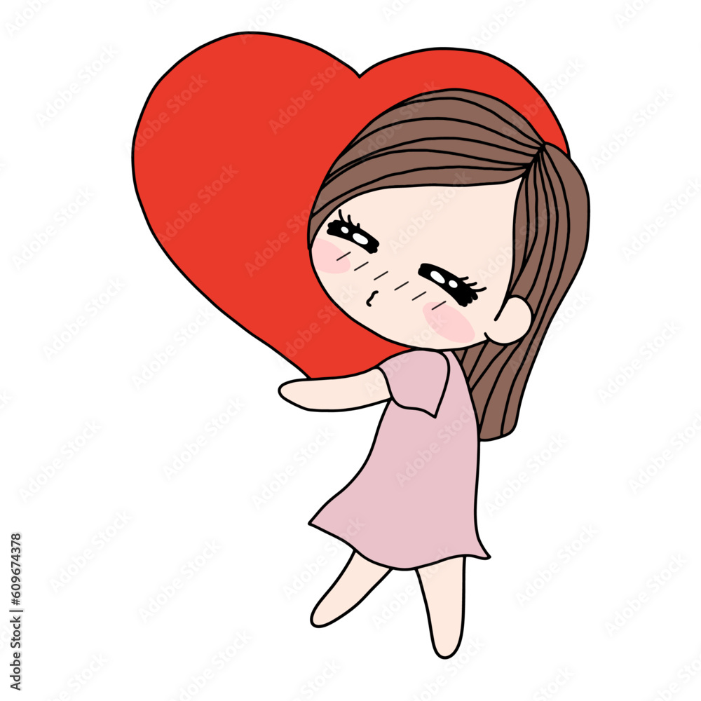 Cute cartoon girls hold big heart on a white background. Cute cartoon girls hold big heart on a white background.