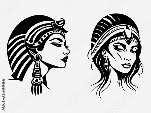 Cleopatra hand drawn logo design illustration Generative AI