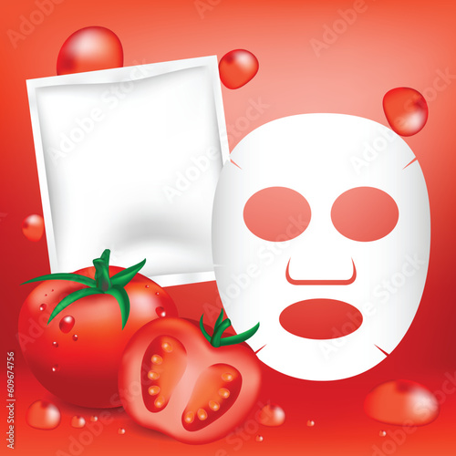 Tomato face mask and blank package . Vector illustration
