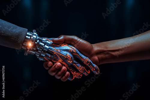 Handshake Between Human and Robot Closeup Generative AI © Christian Unger