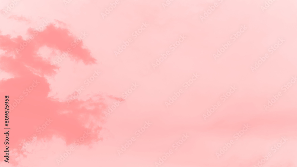 Abstract coral pink soft color sky background with blurred clouds, copy space, panorama