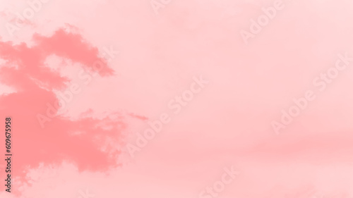 Abstract coral pink soft color sky background with blurred clouds, copy space, panorama
