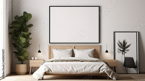 simple minimal black frame on white background wall. Generative Ai