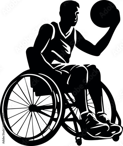 wheelchair basketball player icon in black over white