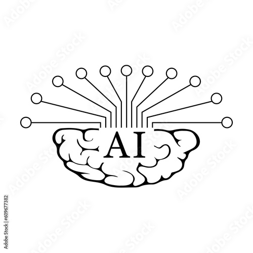 An artificial intelligence icon black flat is a sleek and stylish graphic design element that represents the concept of artificial intelligence or AI. The icon depicts a human head silhouette