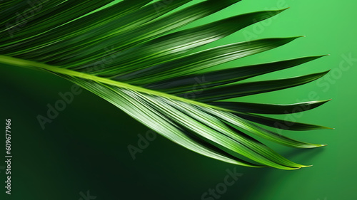 Green leaf of palm tree on   background  Bright color. Generative Ai