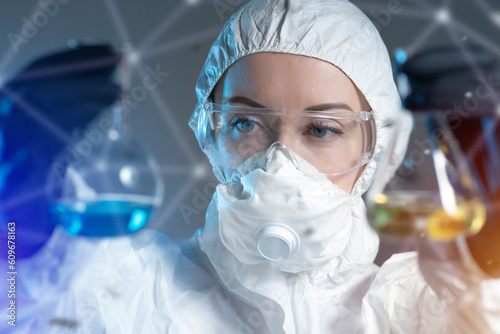 Woman biologist. Girl with ...