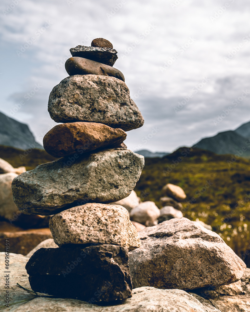 Pile of rocks guiding the way of a hike Pile of rocks guiding the way of a hike