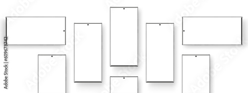 Frameless Smartphones With Blank Screens, Mockup for Mobile App Design, Isolated on White Background. Vector Illustration