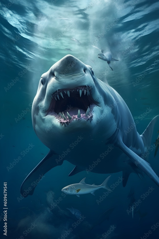 Obraz premium shark open-mouthed in the sea close-up 