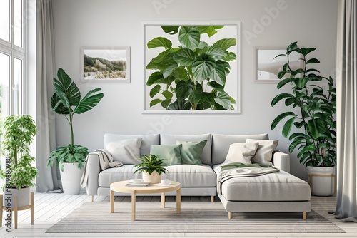 White living room with sofa, generative ai © progressman