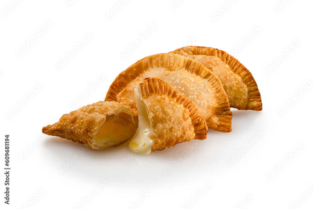 Crunchy hot Cheese Empanada on white background Crunchy hot Cheese Empanada on white background