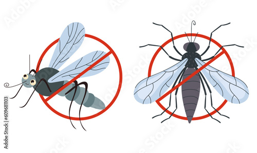 Mosquito malaria anti fly insect stop sight. Vector graphic design illustration