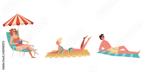Summer beach people isolated set. Vector graphic design illustration