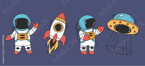 Astronaut cute spaceman space character isolated set. Vector design graphic illustration