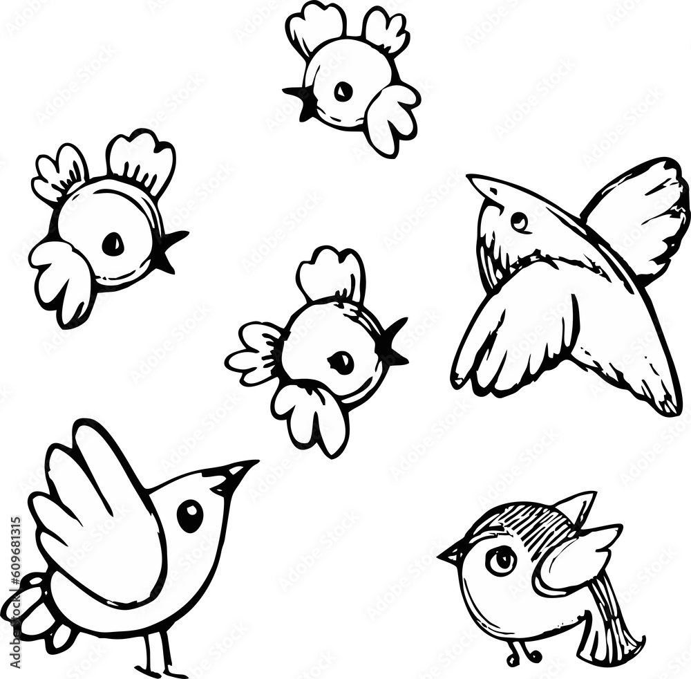 Fototapeta premium linear hand drawn cute cartoon animals