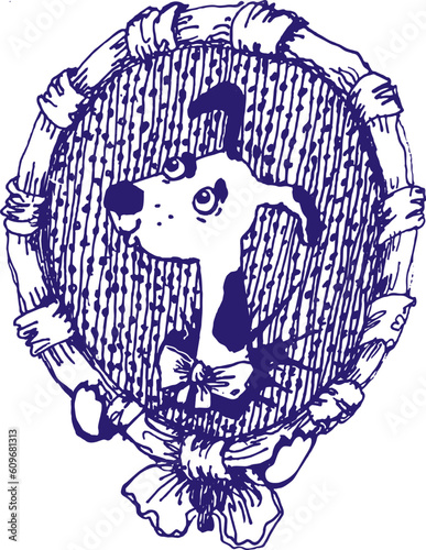 linear hand drawn cute cartoon dog