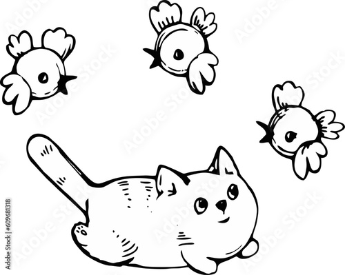 linear hand drawn cute cartoon animals