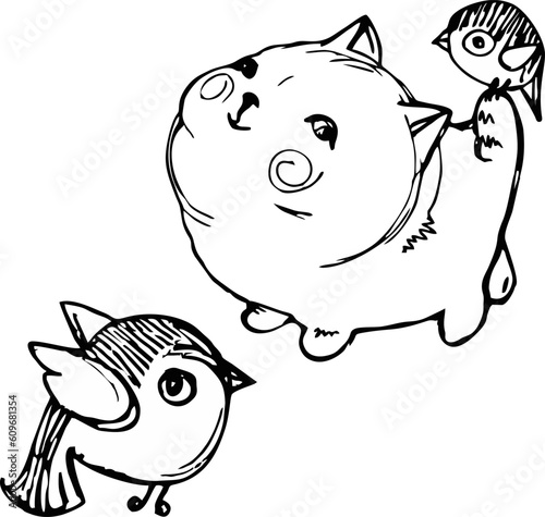 linear hand drawn cute cartoon animals