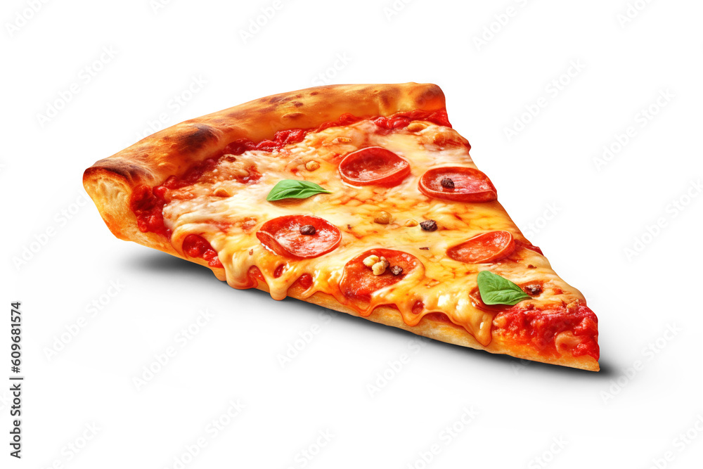 A slice of pepperoni pizza. Ai. Cutout on transparent A slice of pepperoni pizza. Ai. Cutout on transparent