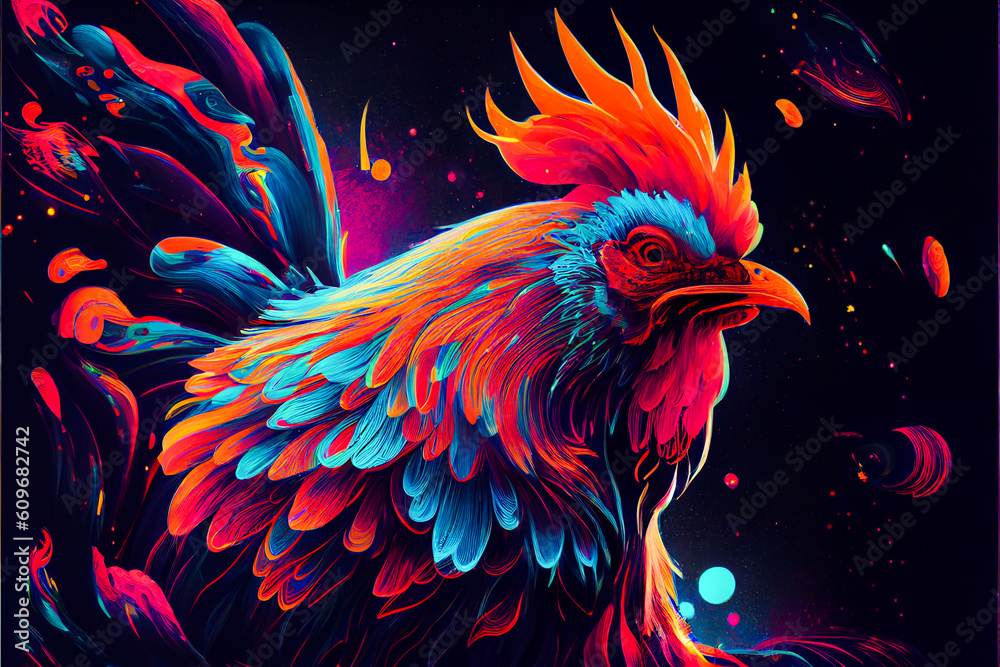 Vibrant color chicken head illustration. Generative ai. Vibrant color chicken head illustration. Generative ai.
