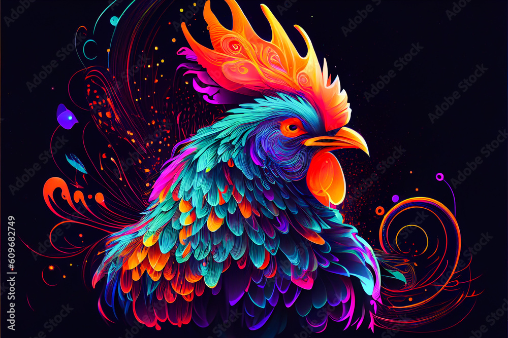 Vibrant color chicken head illustration. Generative ai.
