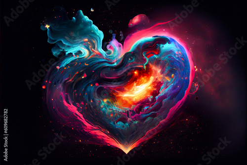 Vibrant color heart illustration. Generative ai.