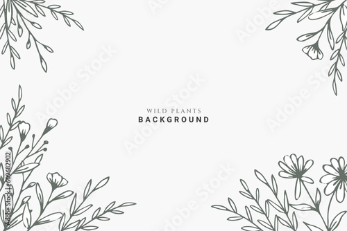 Wallpaper Mural Greenery hand-drawn leaves and flowers on white background. Beautiful green floral botanical background for wedding, engagement, or greeting cards Torontodigital.ca