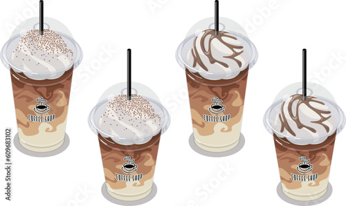 テイクアウトカフェラテとカフェモカのアイソメトリックベクターイラスト