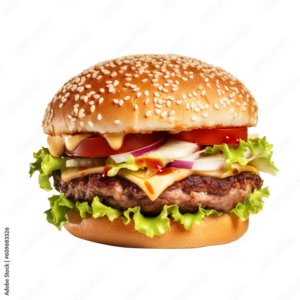 hamburger on a white background generative ai, clipping path, png file hamburger on a white background generative ai, clipping path, png file