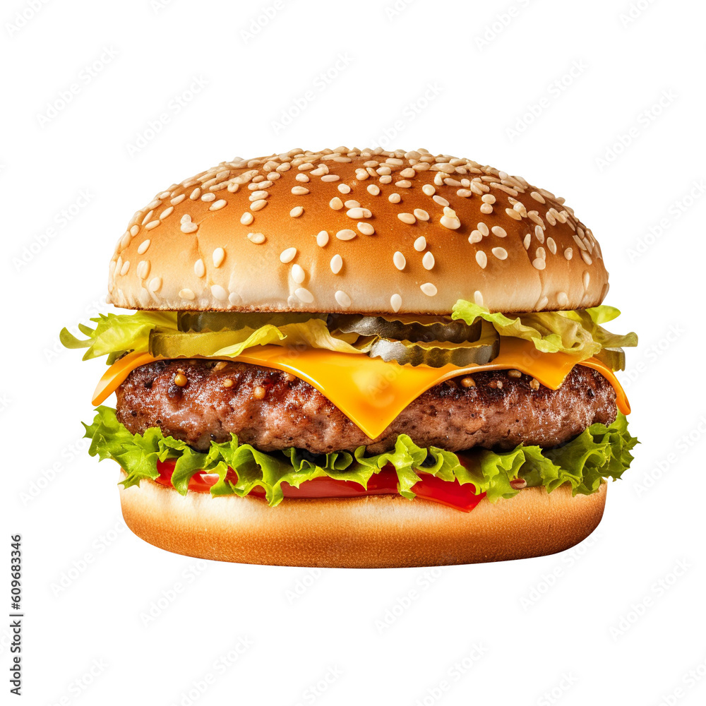 hamburger on a white background generative ai, clipping path, png file