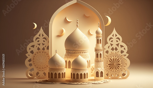 Eid Mubarak, Eid al-Fitr and Ramadan. Vector illustrations of a holiday, an evening mosque