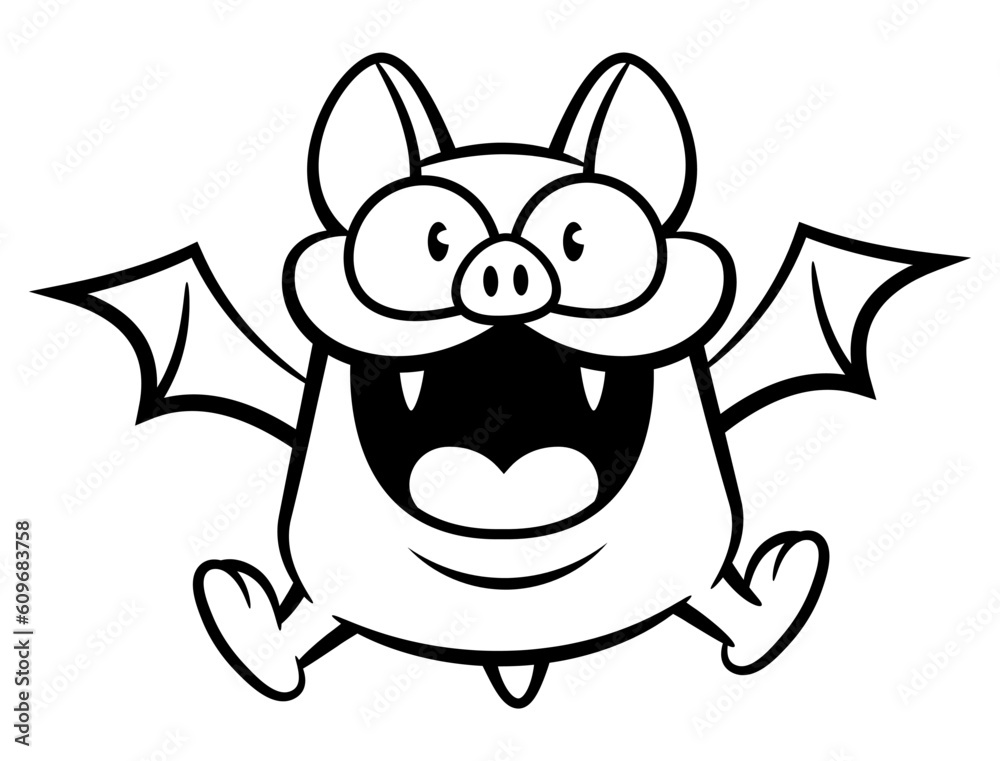 Little Vampire Bat cartoon characters laughing and flying. Best for outline, logo, and coloring book with halloween themes for kids Little Vampire Bat cartoon characters laughing and flying. Best for outline, logo, and coloring book with halloween themes for kids