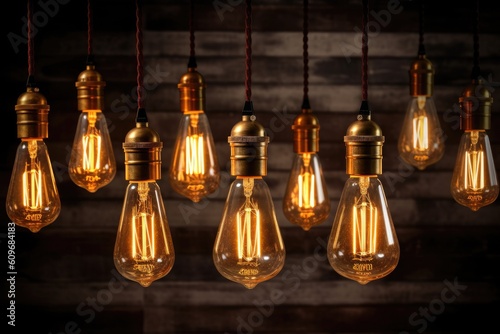 antique Edison style light bulbs retro style hanging Generated AI