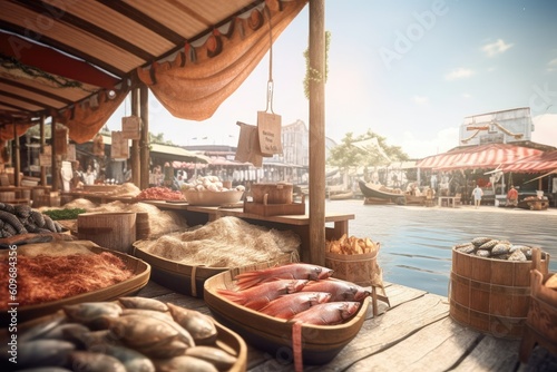 commercial realistic photo of outdoor Fish Market Generated AI